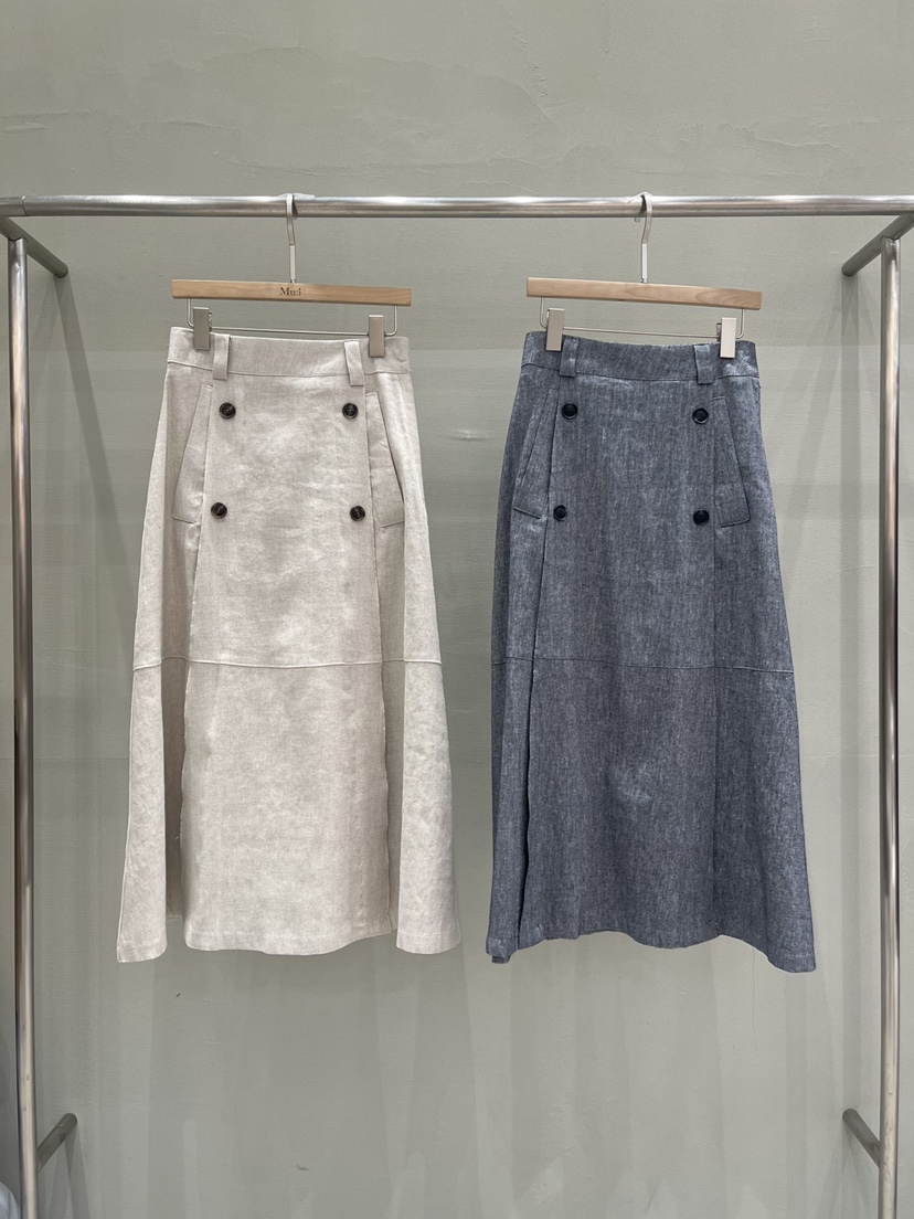 THE MUI韓國直郵實拍女士新款推薦休閑職業長裙亞麻紐扣THE MUI長裙