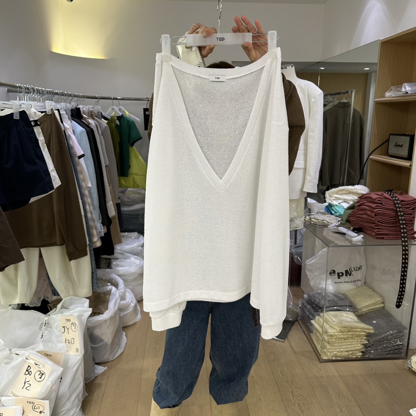 TED東大門直郵女裝新款時尚休閑熱賣推薦真品針織衫V領亞麻TED針織衫圖色1