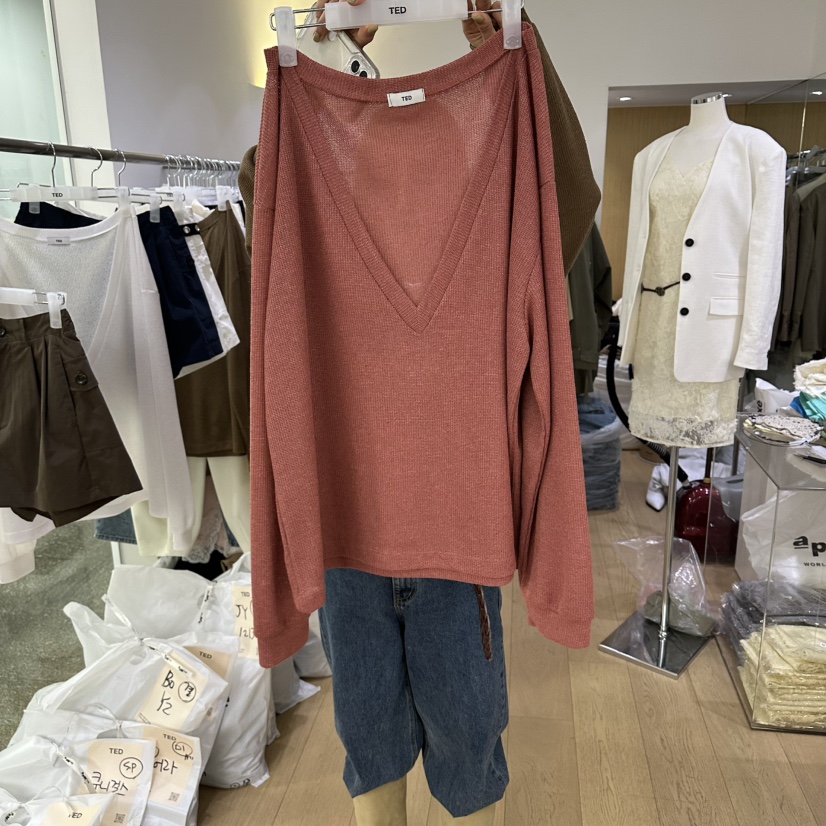 TED東大門直郵女裝新款時尚休閑熱賣推薦真品針織衫V領亞麻TED針織衫圖色3