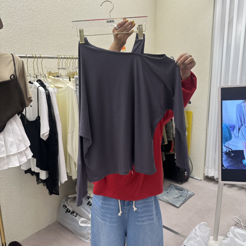 DRAWING東大門直郵女士新款推薦職業真品人氣長袖T恤不對稱DRAWING長袖T恤圖色2