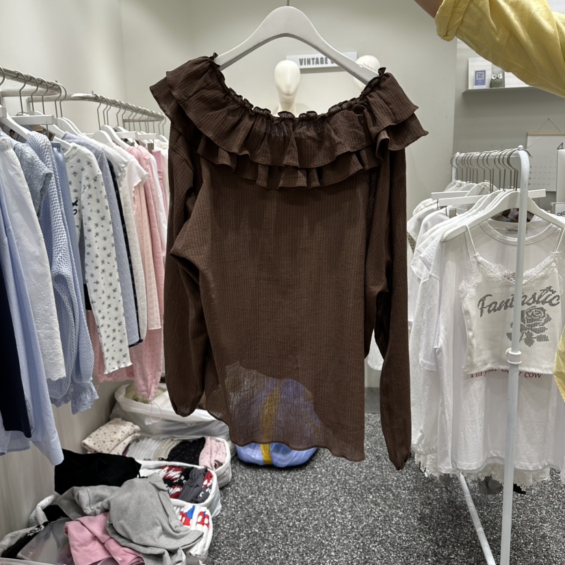 VINTAGE 888韓國代購女裝新款休閑26春夏襯衫蕾絲衫褶皺VINTAGE888/TRIPLE EIGHT襯衫/蕾絲衫