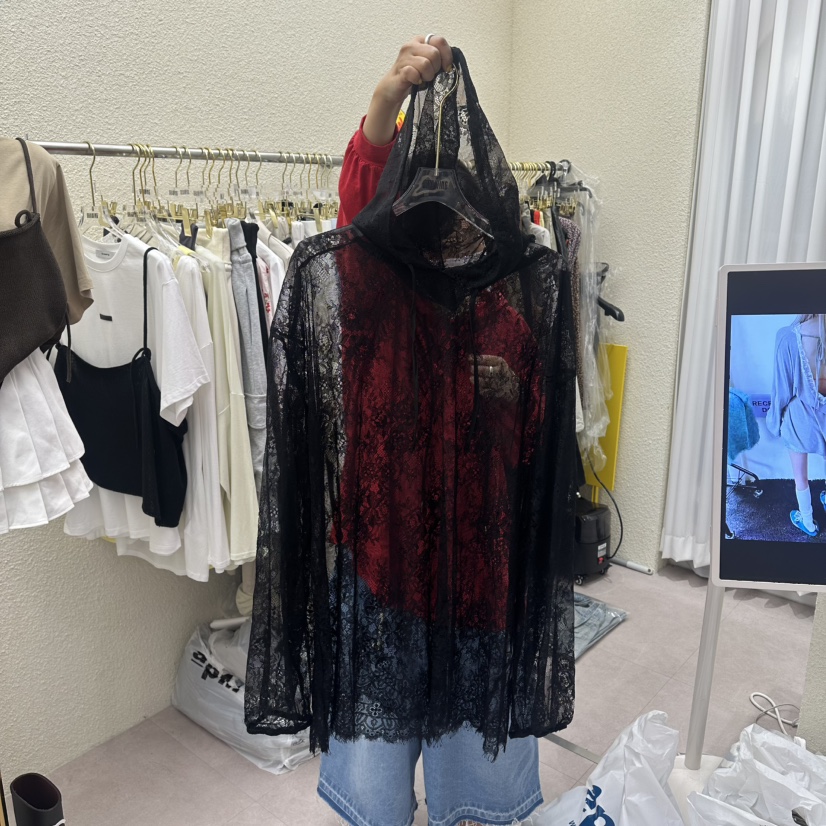 DRAWING東大門直郵女士新款休閑真品職業襯衫蕾絲衫系帶兜帽DRAWING襯衫/蕾絲衫圖色2