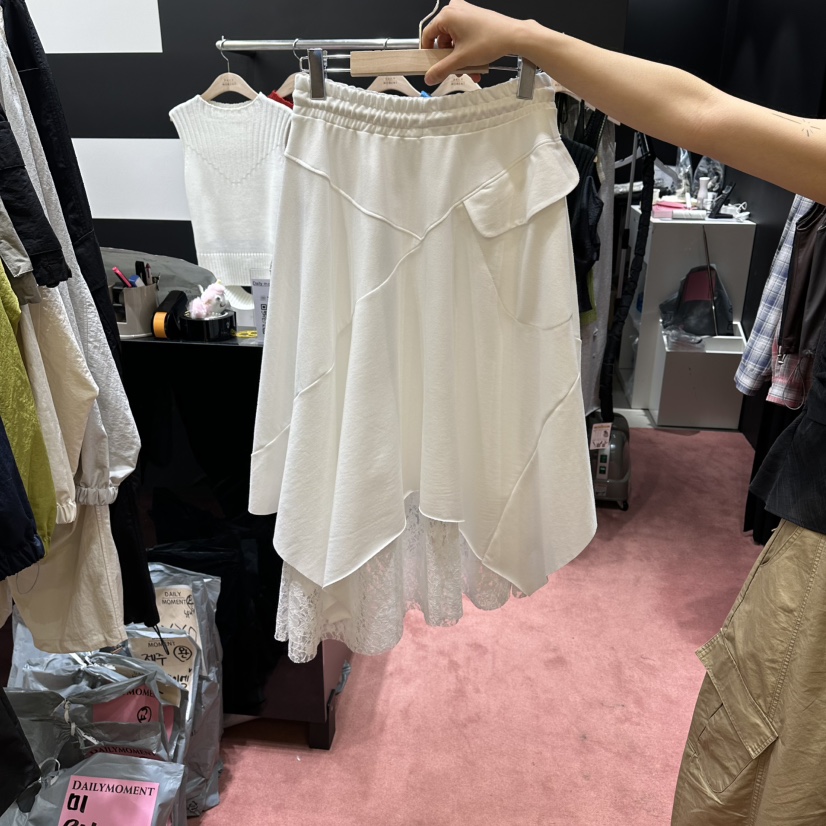 DAILY MOMENT韓國代購女裝新款熱賣半身裙中短裙不對稱蕾絲DAILY MOMENT半身裙/中短裙