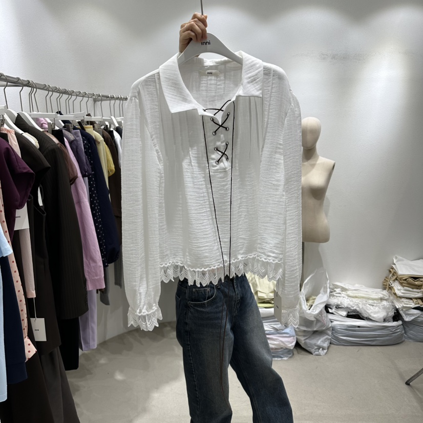 INNI東大門直郵女士新品人氣時尚推薦真品職業襯衫蕾絲衫inni襯衫/蕾絲衫圖色1