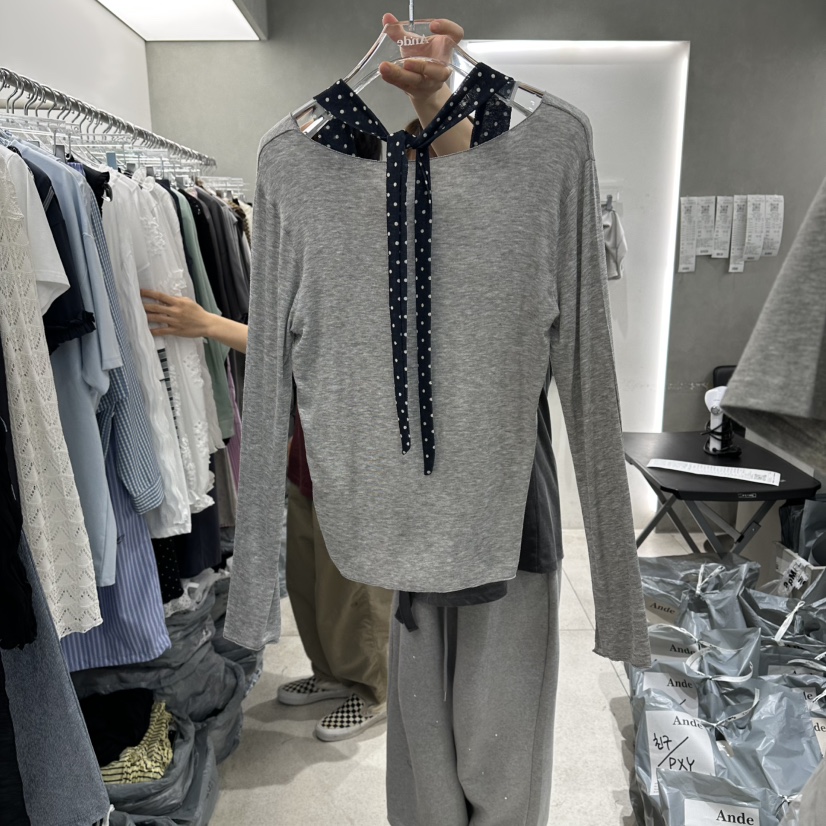 ANDE東大門代購女士新款休閑熱賣推薦長袖T恤柔軟開衫紗布Ande長袖T恤