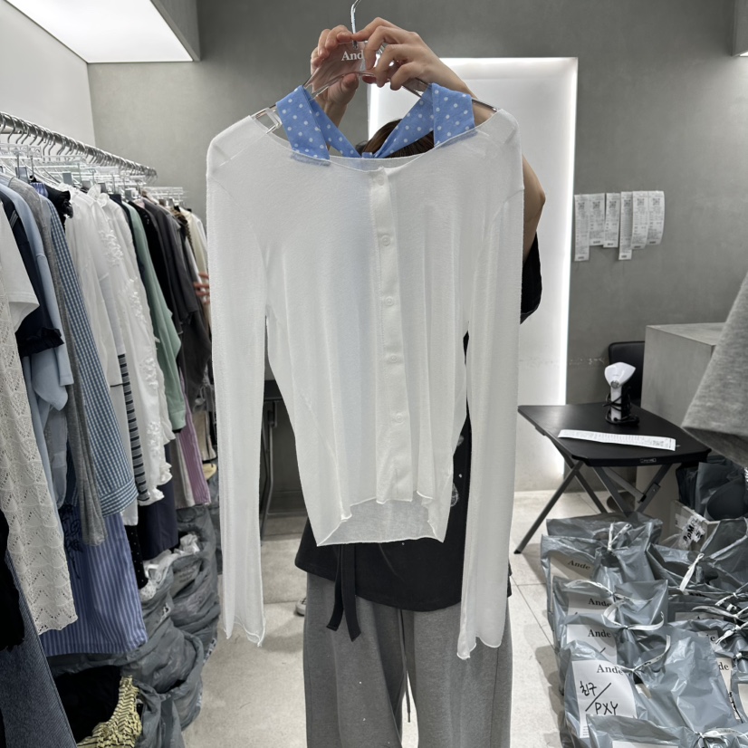 ANDE東大門代購女士新款休閑熱賣推薦長袖T恤柔軟開衫紗布Ande長袖T恤圖色1