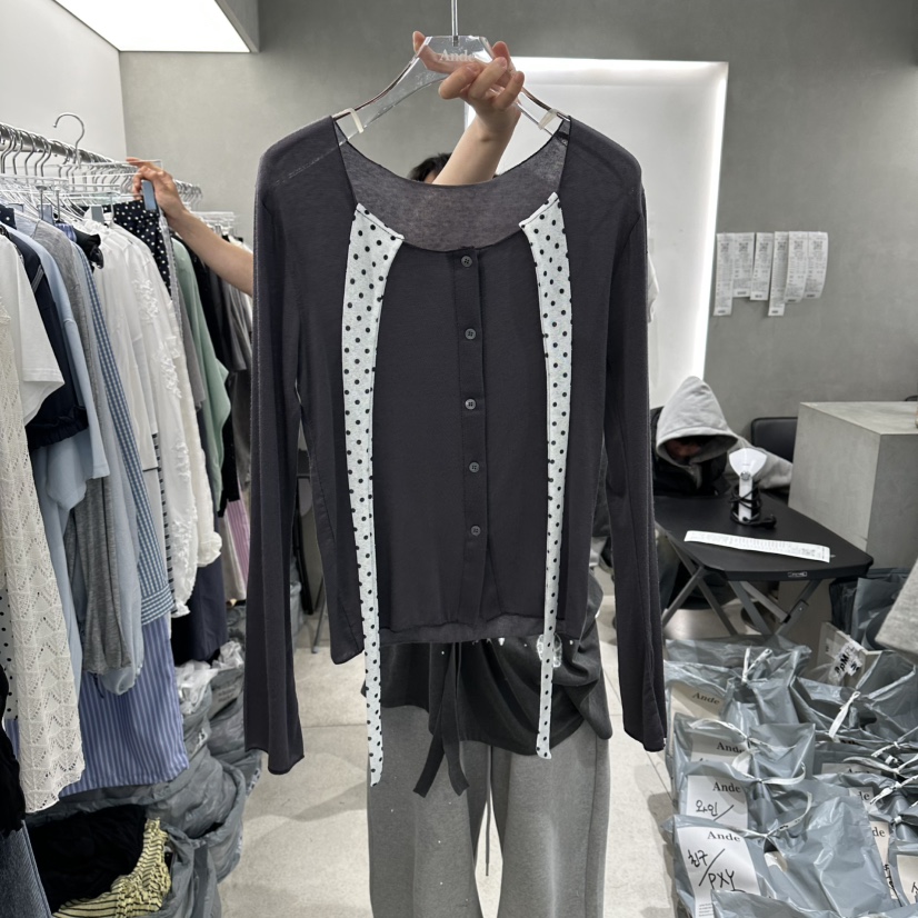 ANDE東大門代購女士新款休閑熱賣推薦長袖T恤柔軟開衫紗布Ande長袖T恤圖色2