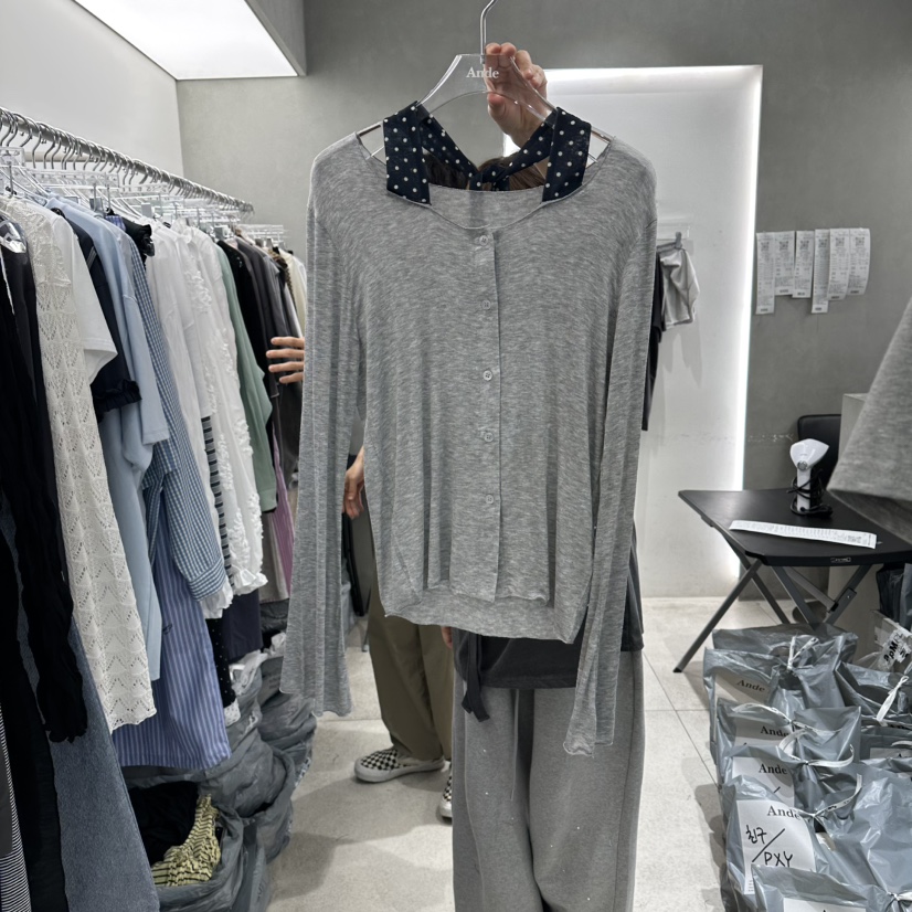 ANDE東大門代購女士新款休閑熱賣推薦長袖T恤柔軟開衫紗布Ande長袖T恤圖色3