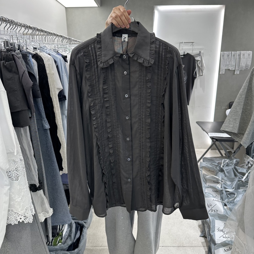 ANDE韓國東大門直郵女裝新款26春夏推薦職業休閑襯衫蕾絲衫Ande襯衫/蕾絲衫圖色3