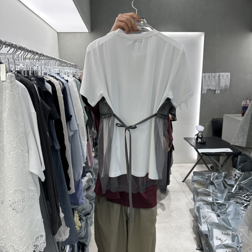 ANDE韓國直郵女士新款職業休閑時尚26春夏人氣熱賣T恤假兩件AndeT恤