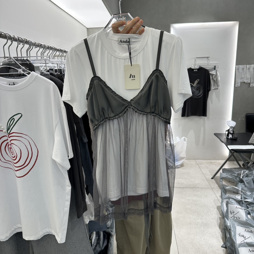 ANDE韓國直郵女士新款職業休閑時尚26春夏人氣熱賣T恤假兩件AndeT恤圖色2