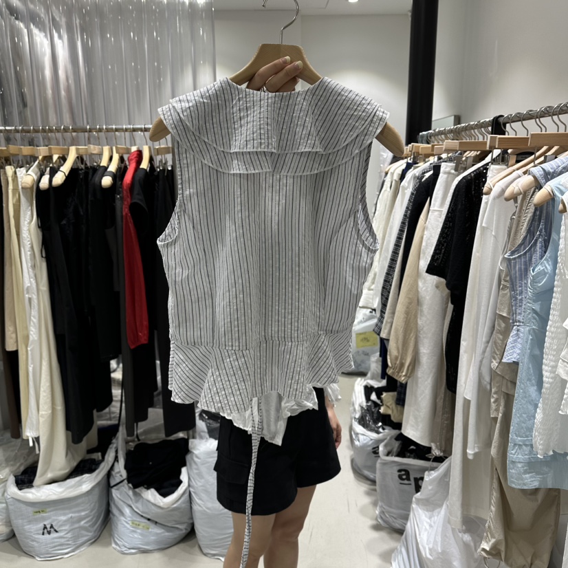 GREEK韓國直郵實拍女士新款推薦26春夏休閑襯衫蕾絲衫褶皺GREEK襯衫/蕾絲衫