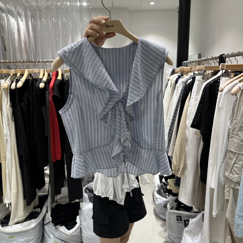 GREEK韓國直郵實拍女士新款推薦26春夏休閑襯衫蕾絲衫褶皺GREEK襯衫/蕾絲衫圖色1