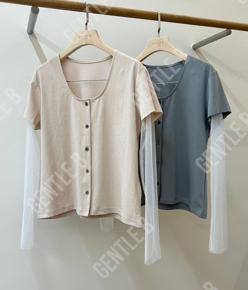 GENTLE B/LOVENTINA韓國直郵女士新款職業襯衫蕾絲衫V領網眼開衫GENTLE B/LOVENTINA襯衫/蕾絲衫