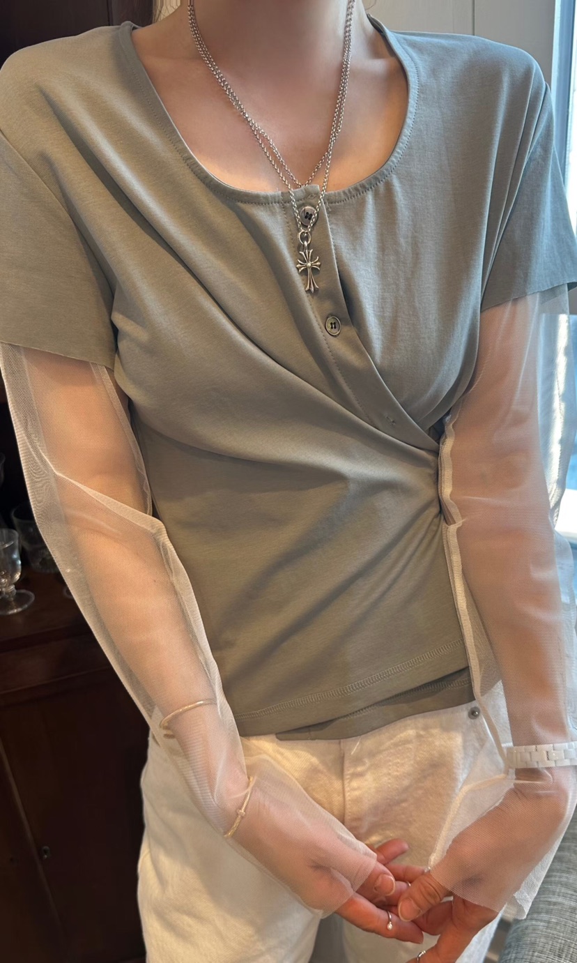 GENTLE B/LOVENTINA韓國直郵女士新款職業襯衫蕾絲衫V領網眼開衫GENTLE B/LOVENTINA襯衫/蕾絲衫