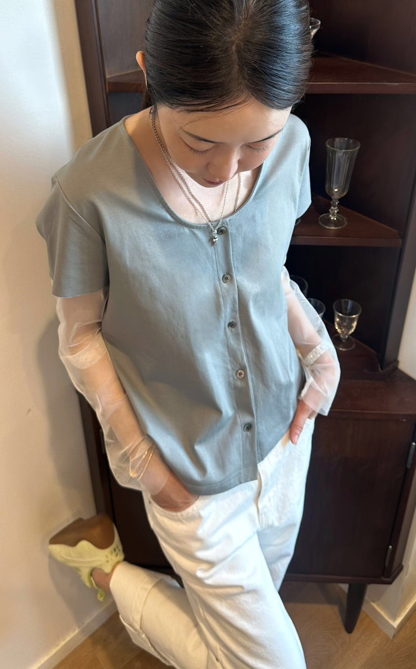 GENTLE B/LOVENTINA韓國直郵女士新款職業襯衫蕾絲衫V領網眼開衫GENTLE B/LOVENTINA襯衫/蕾絲衫