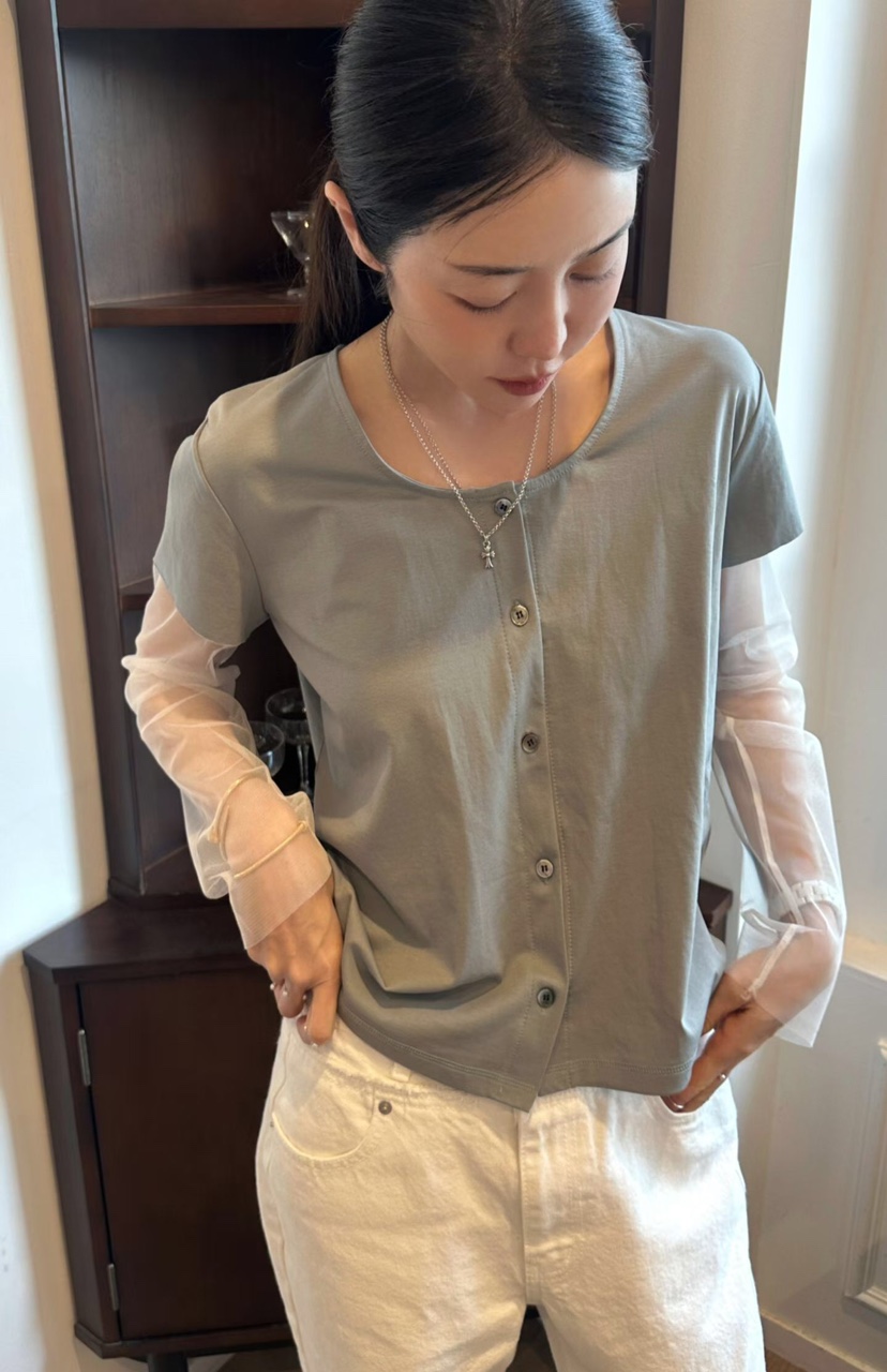 GENTLE B/LOVENTINA韓國直郵女士新款職業襯衫蕾絲衫V領網眼開衫GENTLE B/LOVENTINA襯衫/蕾絲衫