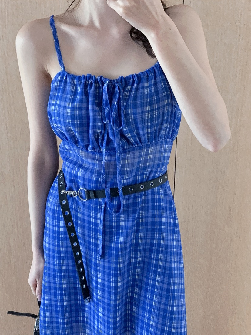 VERANDA韓國東大門代購女裝新款職業休閑26春夏長裙格子雪紡VERANDA長裙