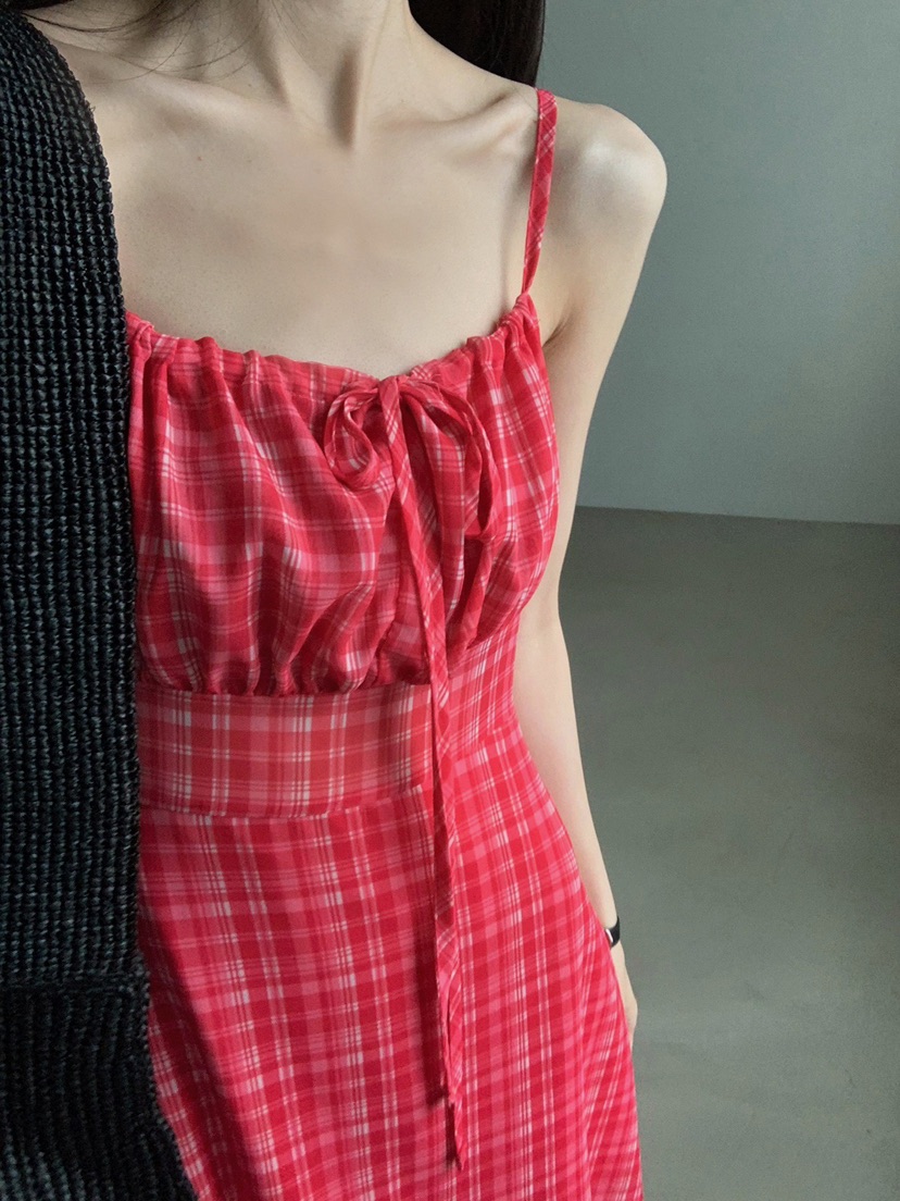 VERANDA韓國東大門代購女裝新款職業休閑26春夏長裙格子雪紡VERANDA長裙