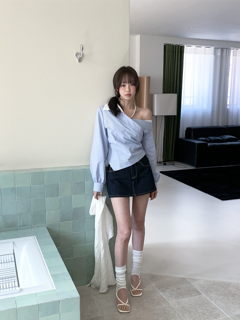 VERANDA韓國東大門代購女士新款人氣職業襯衫蕾絲衫不對稱VERANDA襯衫/蕾絲衫