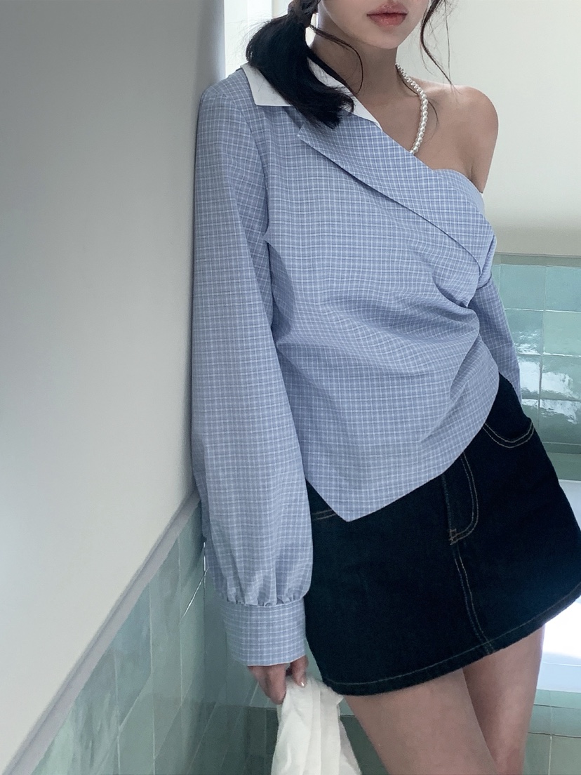 VERANDA韓國東大門代購女士新款人氣職業襯衫蕾絲衫不對稱VERANDA襯衫/蕾絲衫