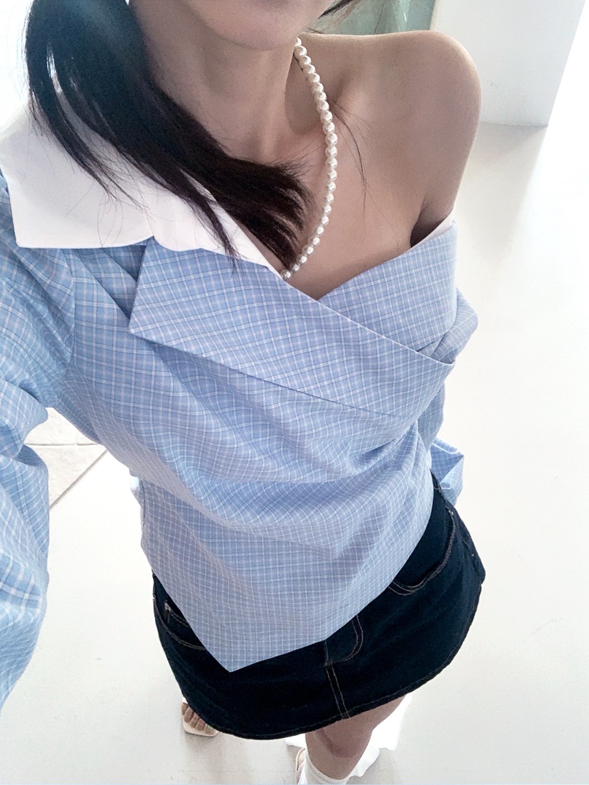 VERANDA韓國東大門代購女士新款人氣職業襯衫蕾絲衫不對稱VERANDA襯衫/蕾絲衫