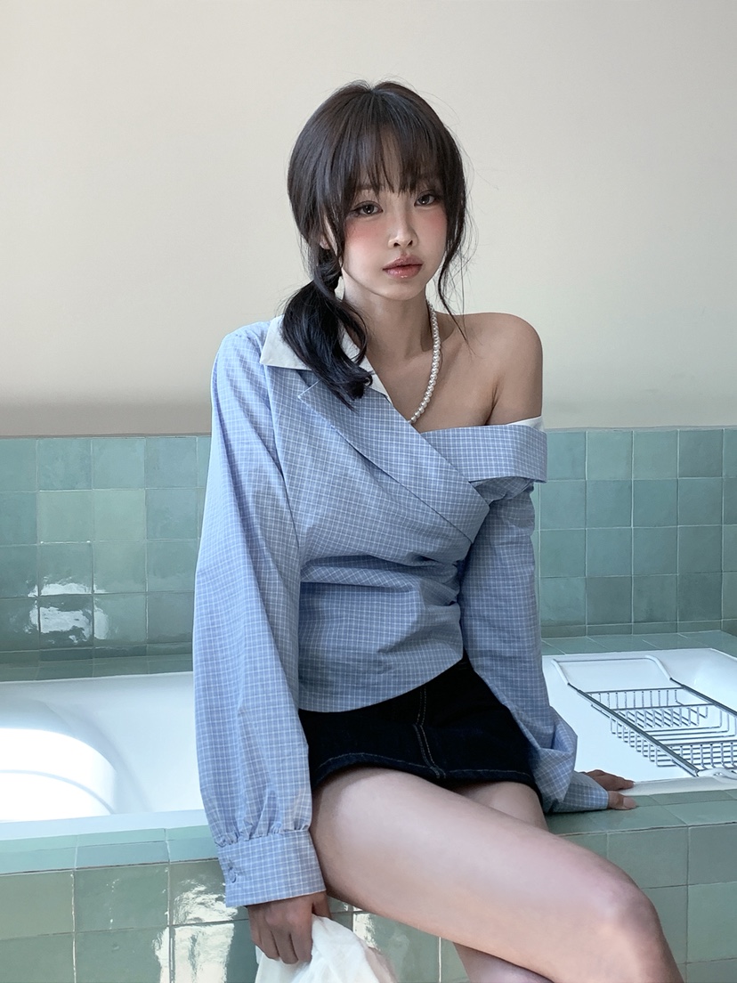 VERANDA韓國東大門代購女士新款人氣職業襯衫蕾絲衫不對稱VERANDA襯衫/蕾絲衫