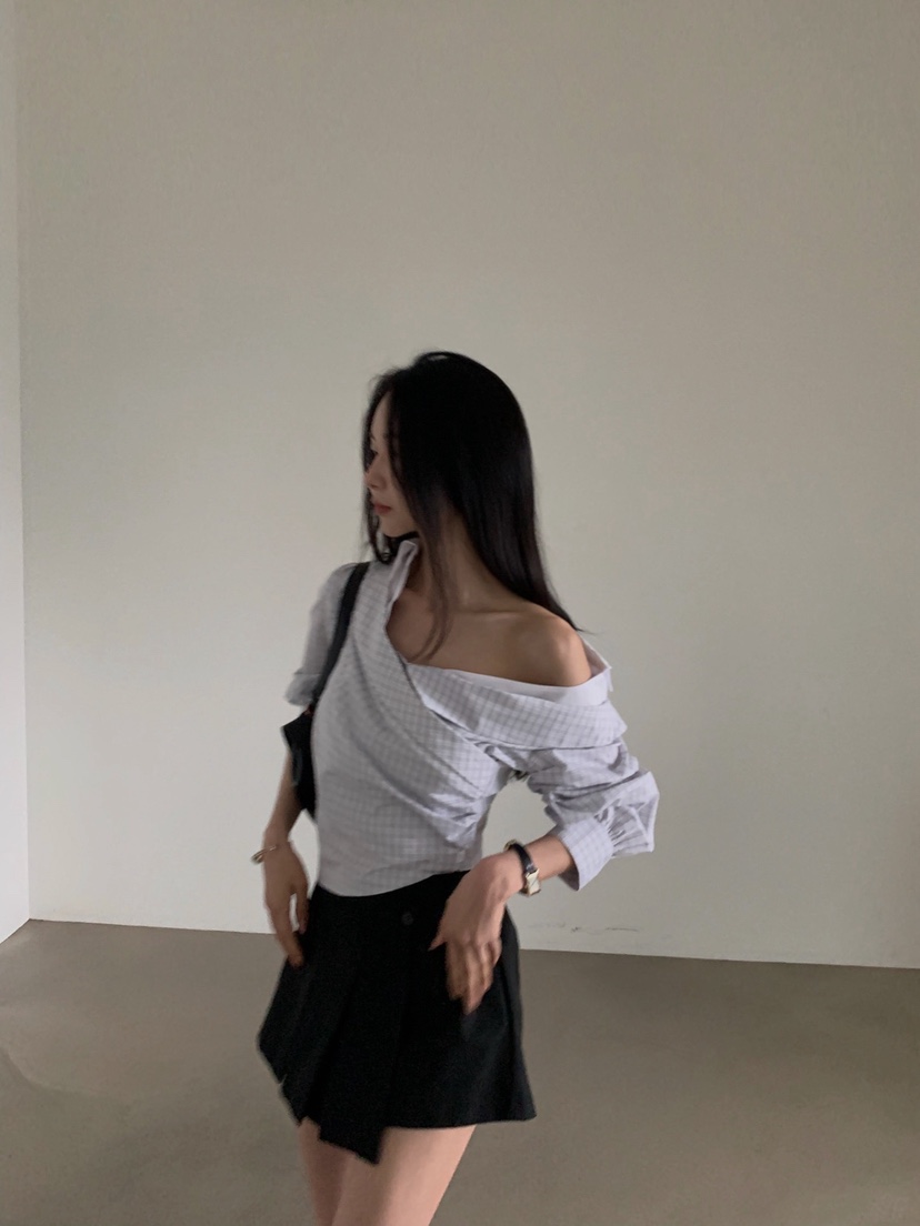 VERANDA韓國東大門代購女士新款人氣職業襯衫蕾絲衫不對稱VERANDA襯衫/蕾絲衫