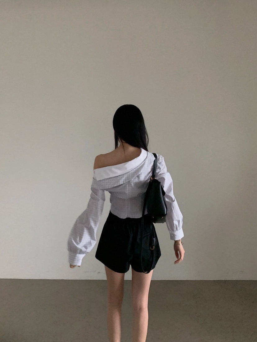 VERANDA韓國東大門代購女士新款人氣職業襯衫蕾絲衫不對稱VERANDA襯衫/蕾絲衫