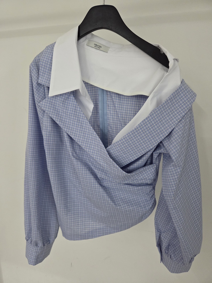 VERANDA韓國東大門代購女士新款人氣職業襯衫蕾絲衫不對稱VERANDA襯衫/蕾絲衫