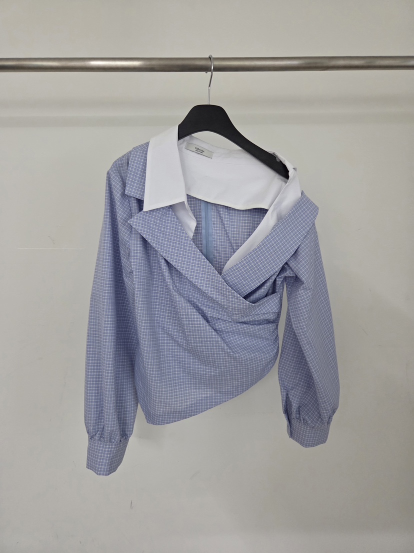 VERANDA韓國東大門代購女士新款人氣職業襯衫蕾絲衫不對稱VERANDA襯衫/蕾絲衫圖色1