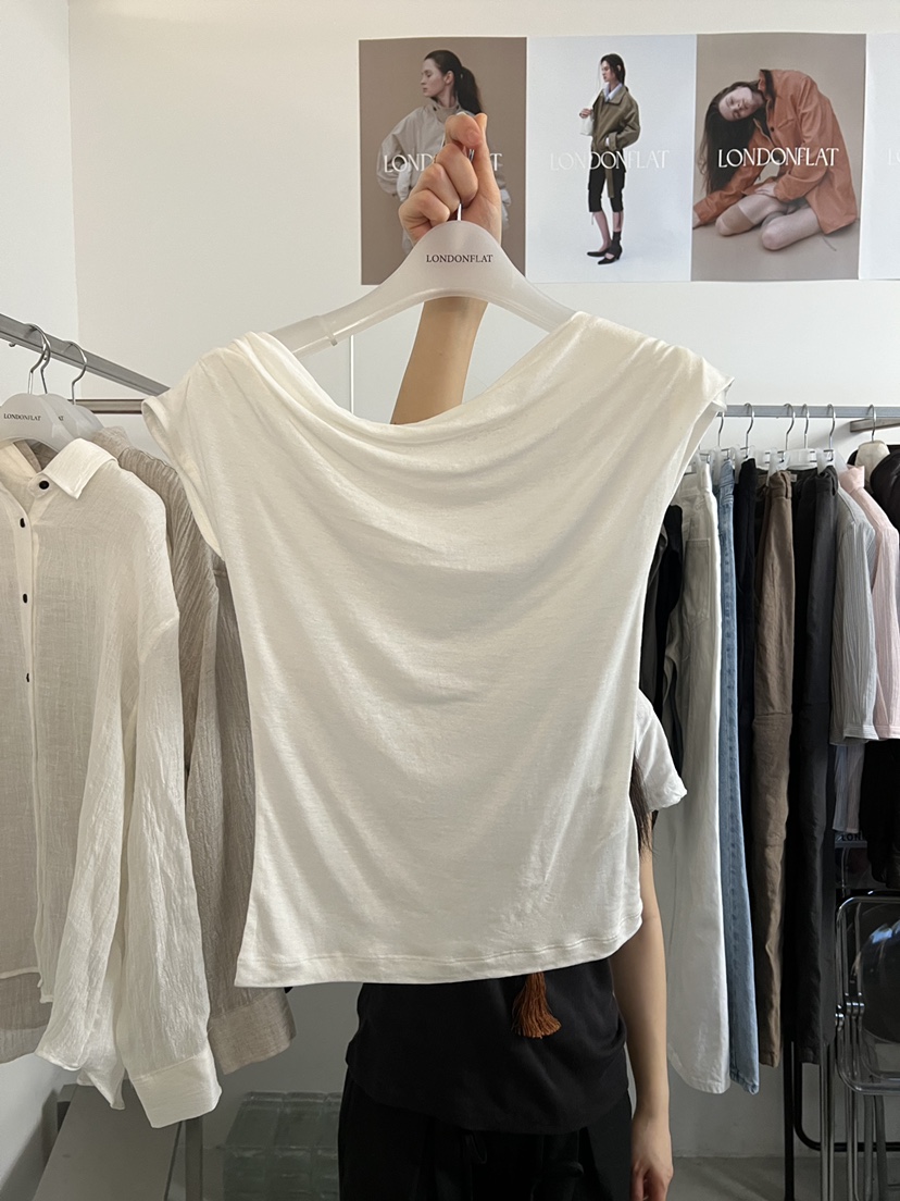 LONDON FLAT韓國代購女士新品推薦熱賣26春夏T恤亞麻布船領LONDON FLATT恤圖色1