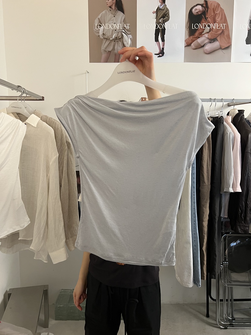 LONDON FLAT韓國代購女士新品推薦熱賣26春夏T恤亞麻布船領LONDON FLATT恤圖色2