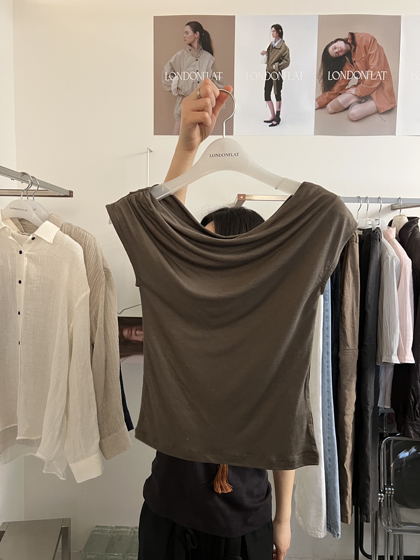 LONDON FLAT韓國代購女士新品推薦熱賣26春夏T恤亞麻布船領LONDON FLATT恤圖色3