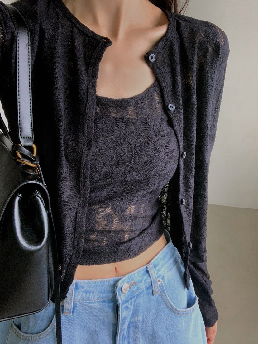 VERANDA韓國東大門直郵女士新品時尚休閑26春夏套裝蕾絲開衫VERANDA套裝