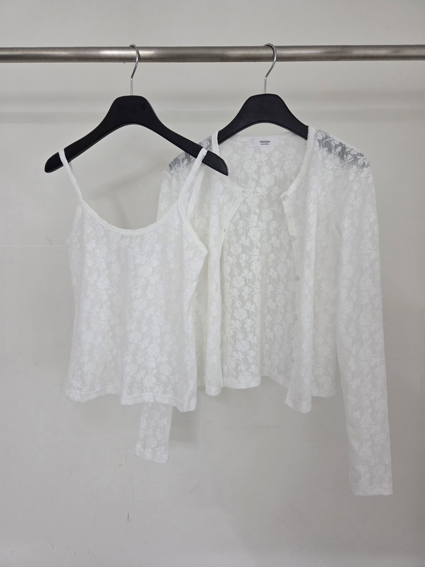 VERANDA韓國東大門直郵女士新品時尚休閑26春夏套裝蕾絲開衫VERANDA套裝圖色1