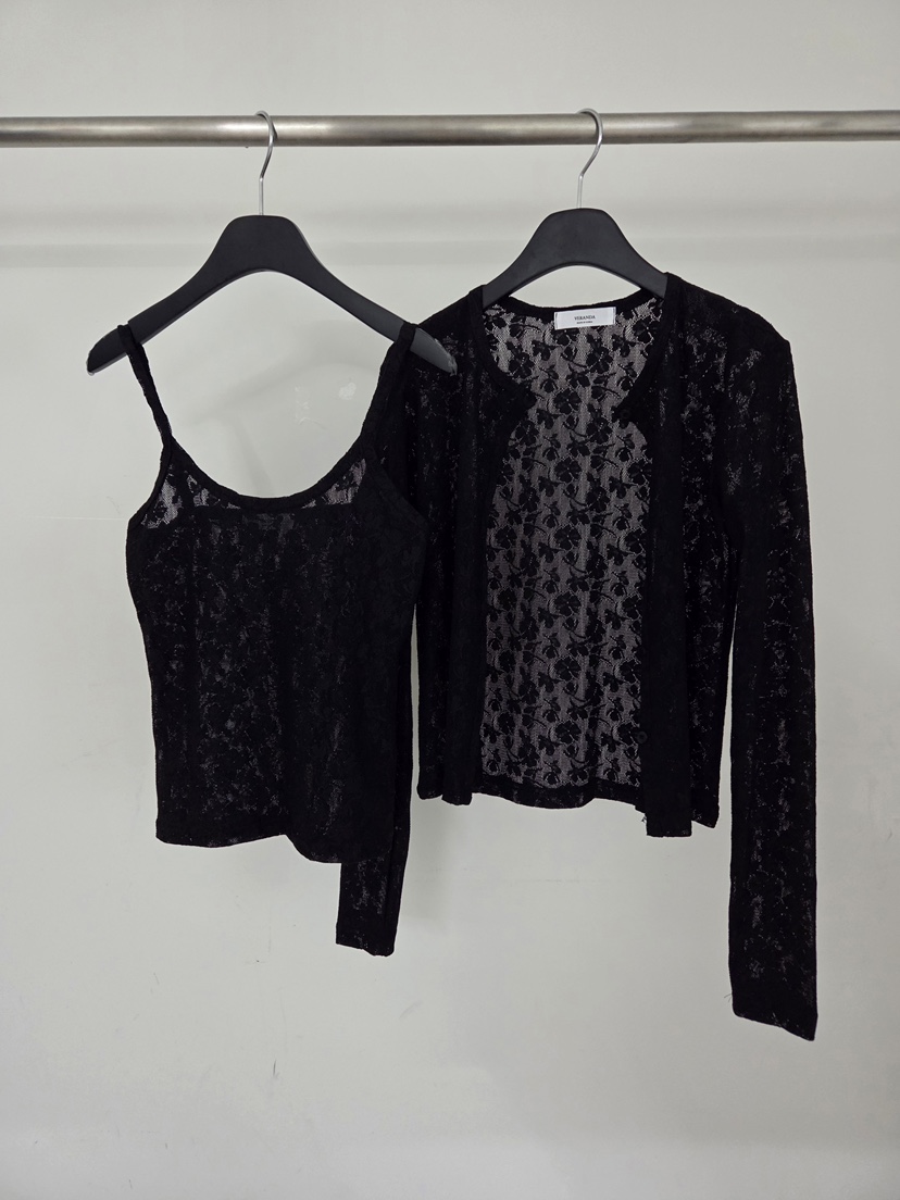 VERANDA韓國東大門直郵女士新品時尚休閑26春夏套裝蕾絲開衫VERANDA套裝圖色2