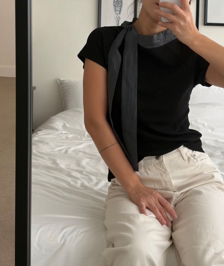 HEY/TO SEWING韓國東大門直郵女士新款時尚T恤圍巾條紋BY HEY/TO SEWINGT恤