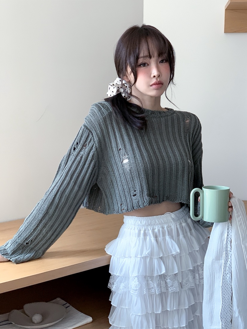 VERANDA韓國直郵實拍女士新款26春夏休閑人氣熱賣針織衫復古VERANDA針織衫