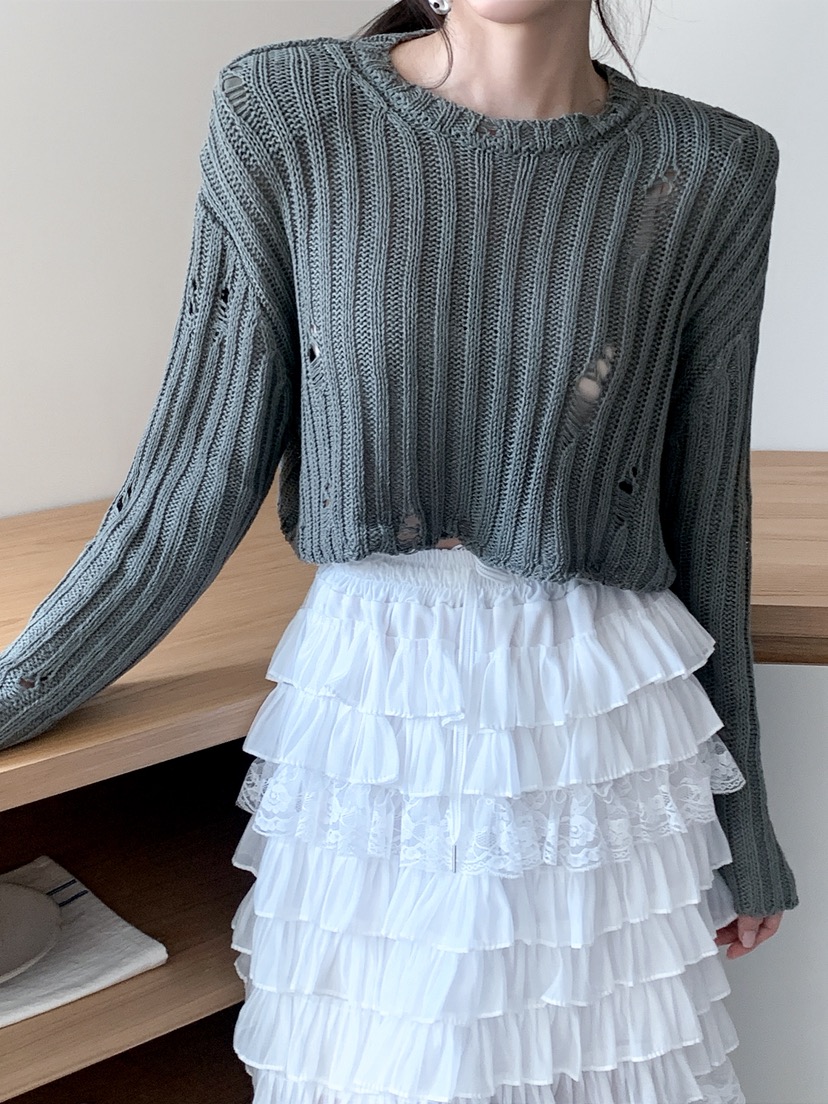 VERANDA韓國直郵實拍女士新款26春夏休閑人氣熱賣針織衫復古VERANDA針織衫