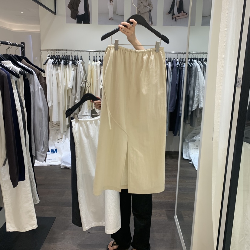 OURIN/THIS IS韓國代購女裝新品人氣時尚半身裙中短裙亞麻OURIN/THIS IS半身裙/中短裙