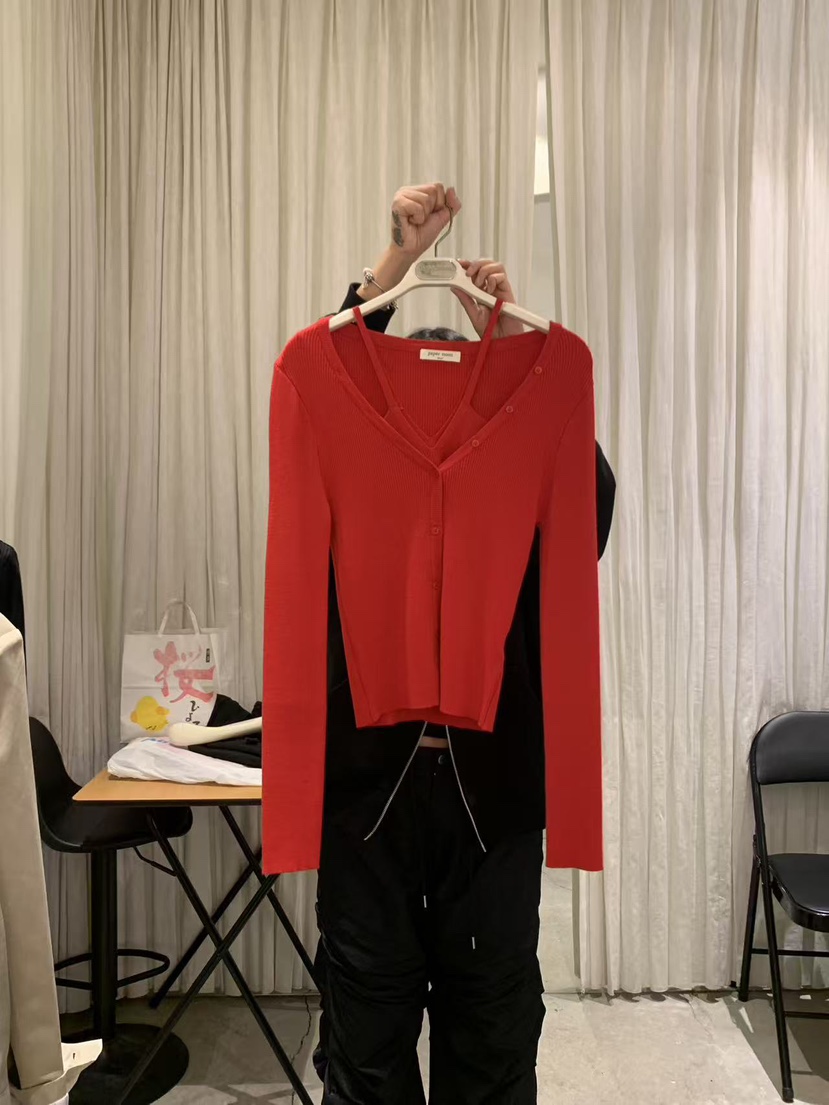 PAPERMOON韓國直郵女裝新品推薦26春夏長袖T恤露肩開衫羅紋paper moon長袖T恤圖色1