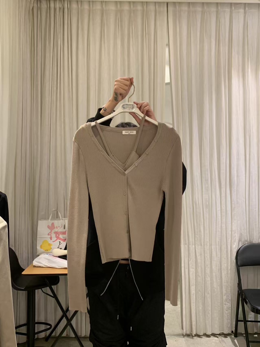 PAPERMOON韓國直郵女裝新品推薦26春夏長袖T恤露肩開衫羅紋paper moon長袖T恤圖色2