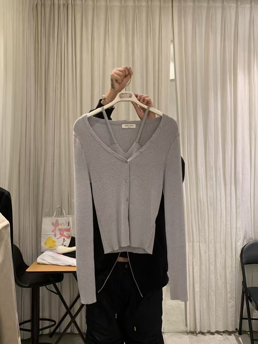 PAPERMOON韓國直郵女裝新品推薦26春夏長袖T恤露肩開衫羅紋paper moon長袖T恤圖色4