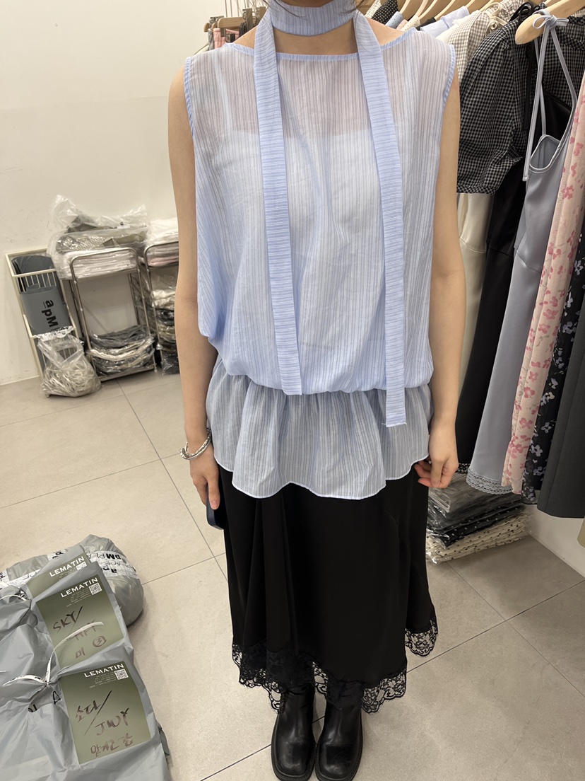 LEMATIN韓國代購女士新品時尚推薦人氣休閑襯衫蕾絲衫含脖帶LEMATIN襯衫/蕾絲衫