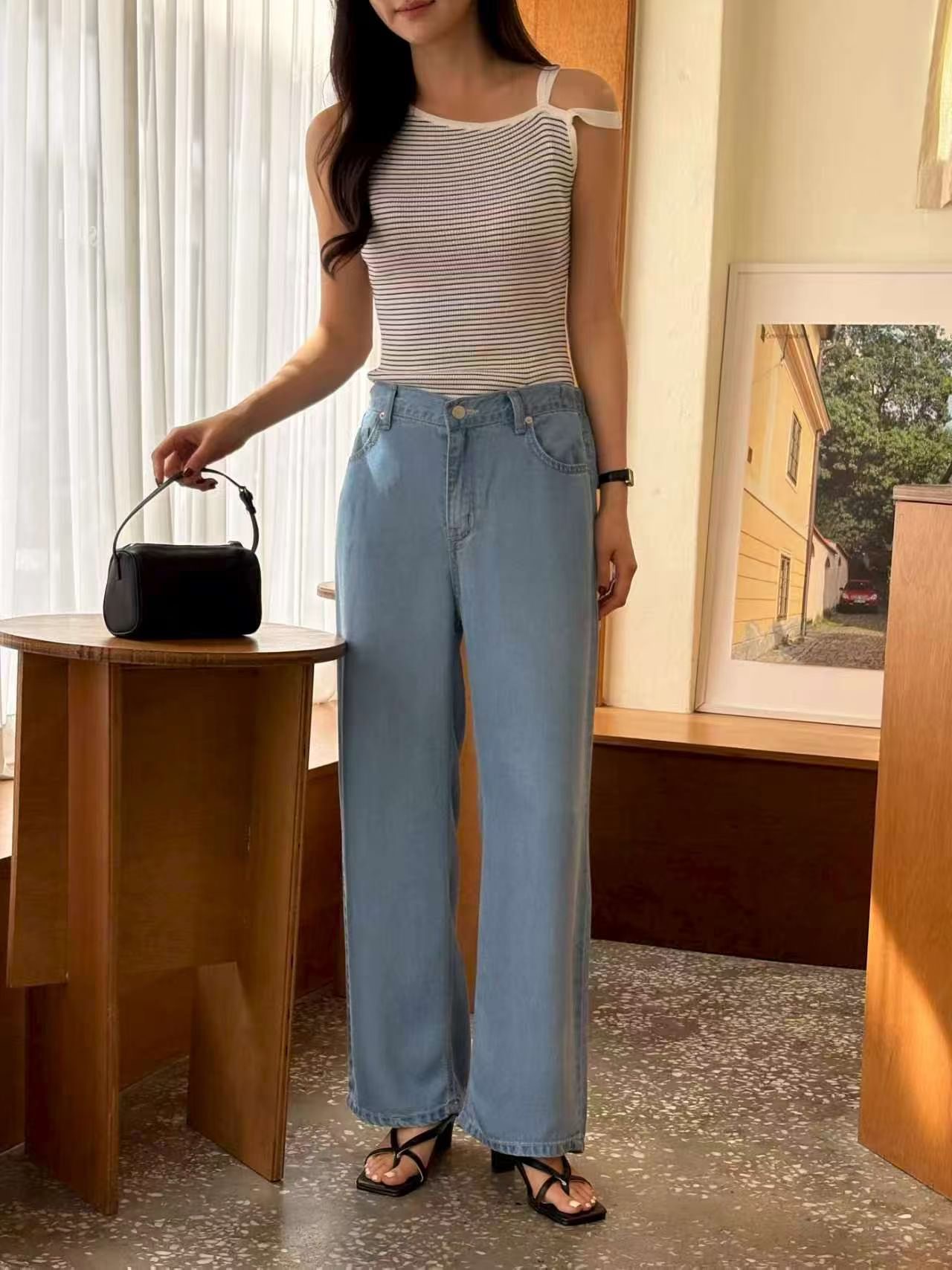 QMARKET韓國代購女裝新款推薦人氣時尚真品熱賣職業牛仔褲QMARKET牛仔褲