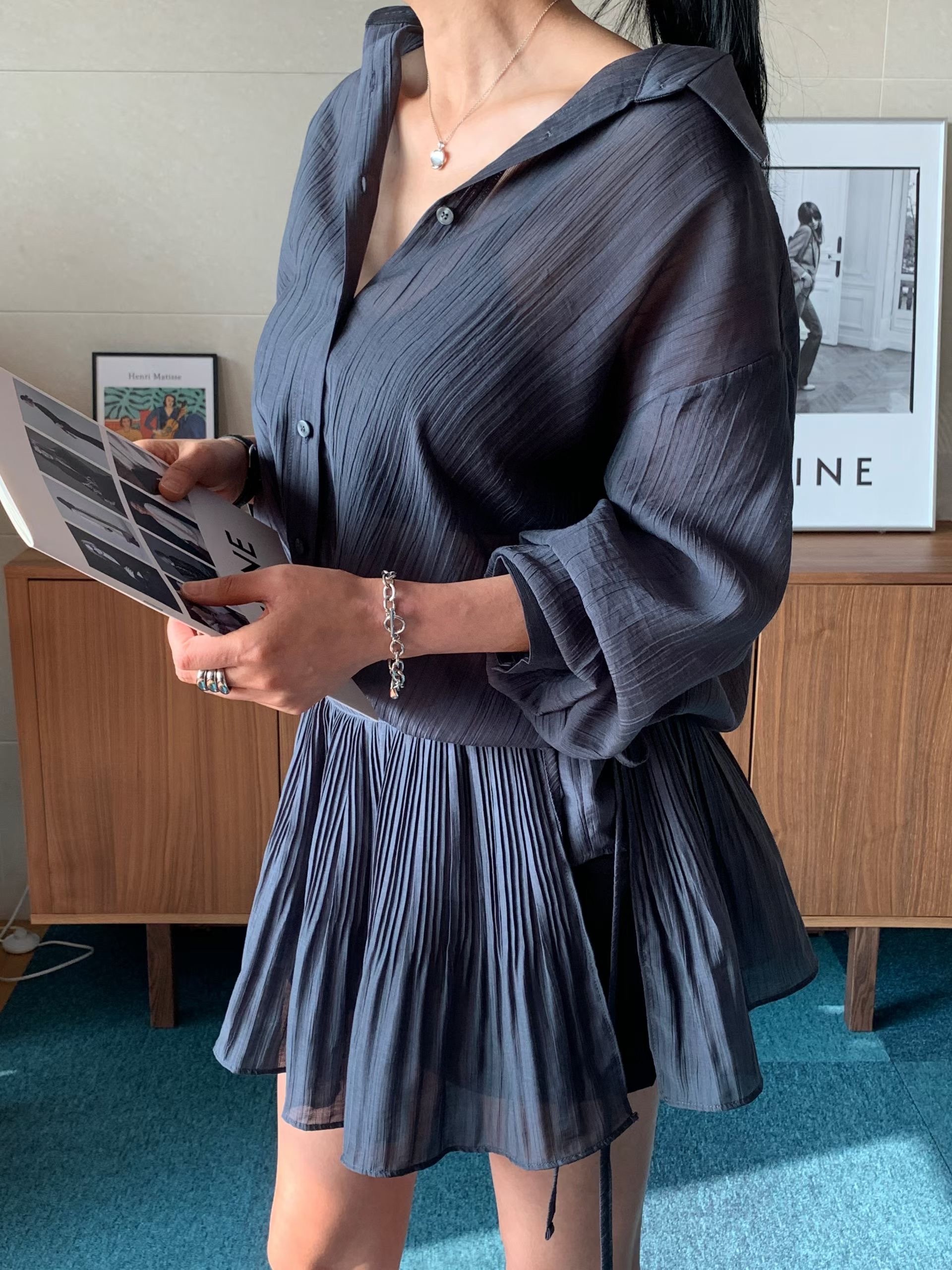 TINT東大門代購女士新品26春夏真品推薦套裝套裝透視褶皺TINT套裝圖色2