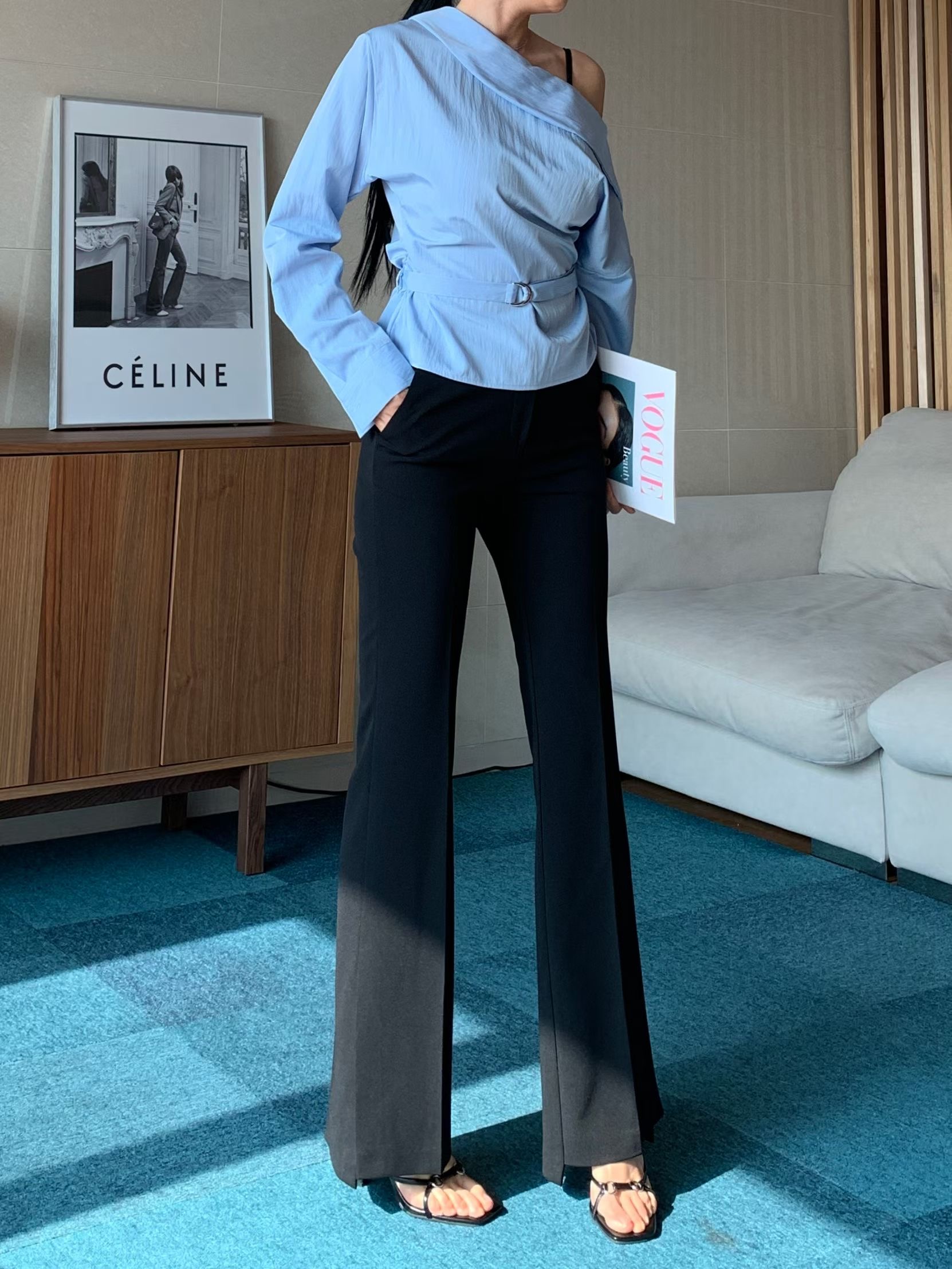 TINT東大門直郵女士新品職業真品休閑時尚休閑褲喇叭長款TINT休閑褲圖色1