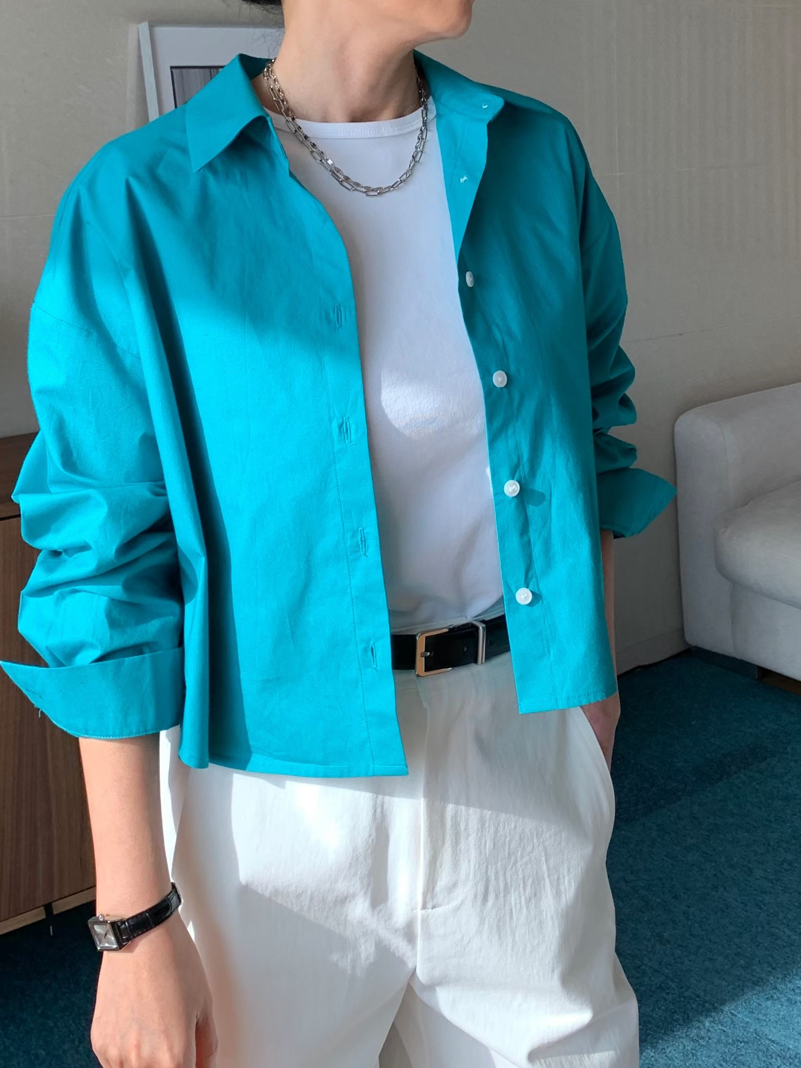 TINT韓國直郵女裝新款26春夏時尚真品職業襯衫蕾絲衫短款TINT襯衫/蕾絲衫