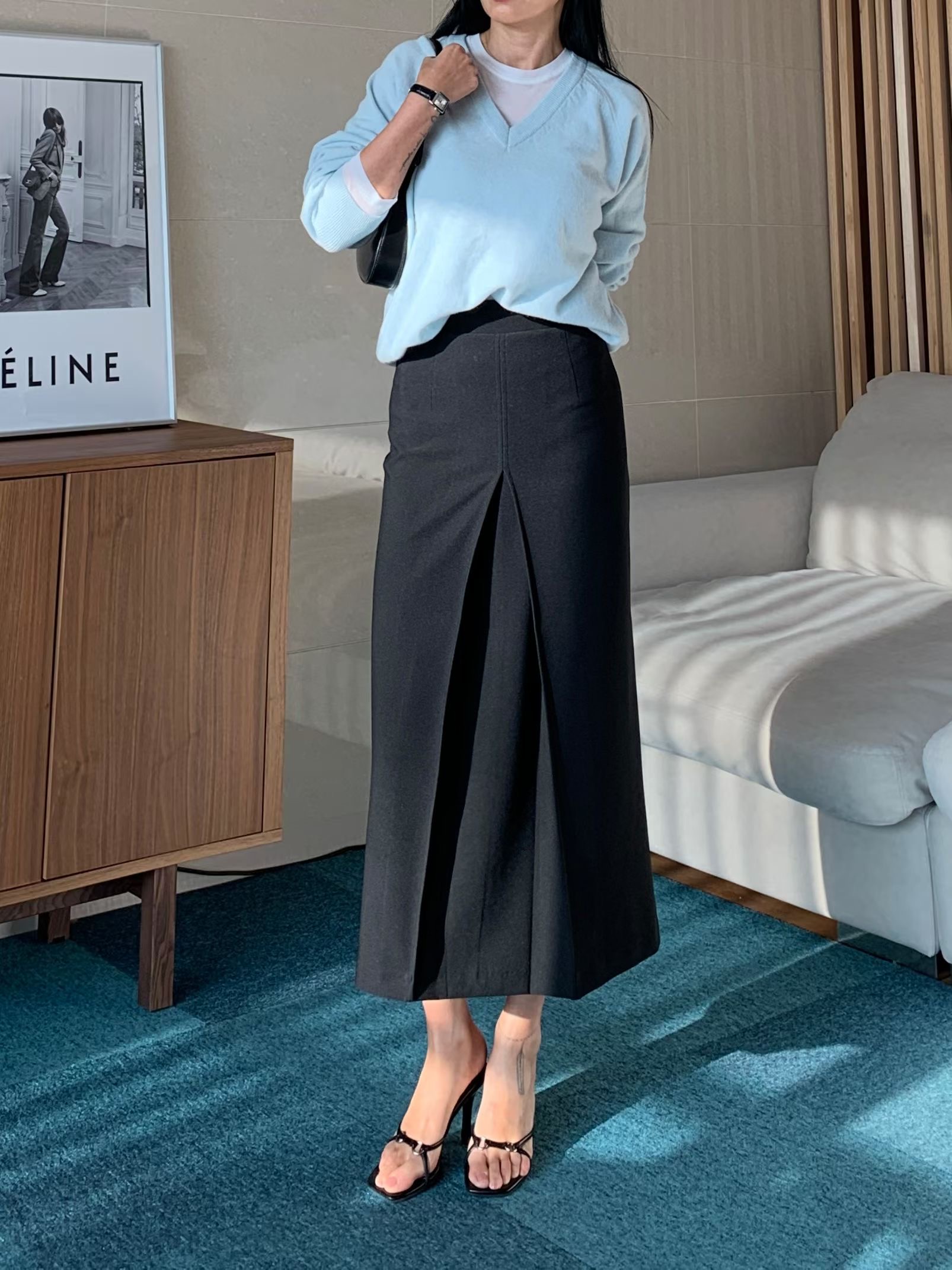 TINT東大門代購女裝新款職業26春夏真品休閑人氣長裙褶裥TINT長裙圖色2